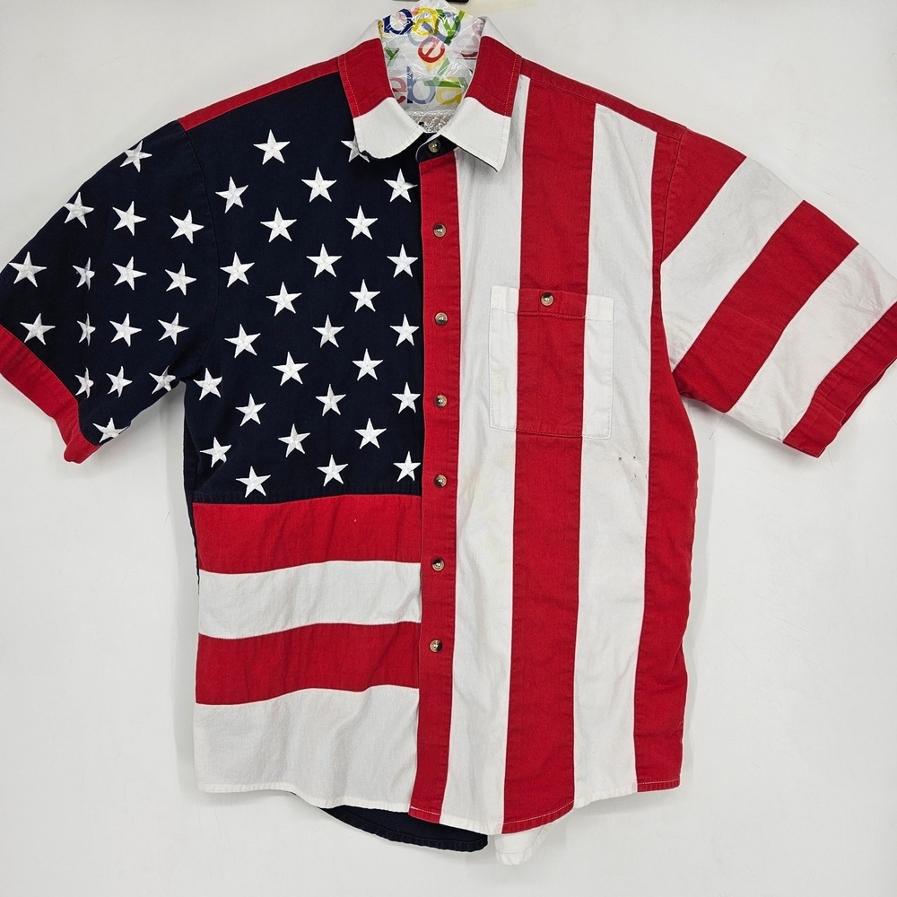 Scully Shirt Mens Large Western Embroidered USA American Flag All Over Print